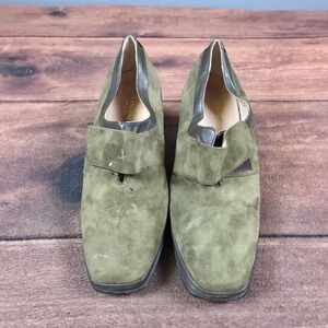 Rangoni Amalfi Square Toe Pumps Womens 8B Olive Green Good Suede Block Heel